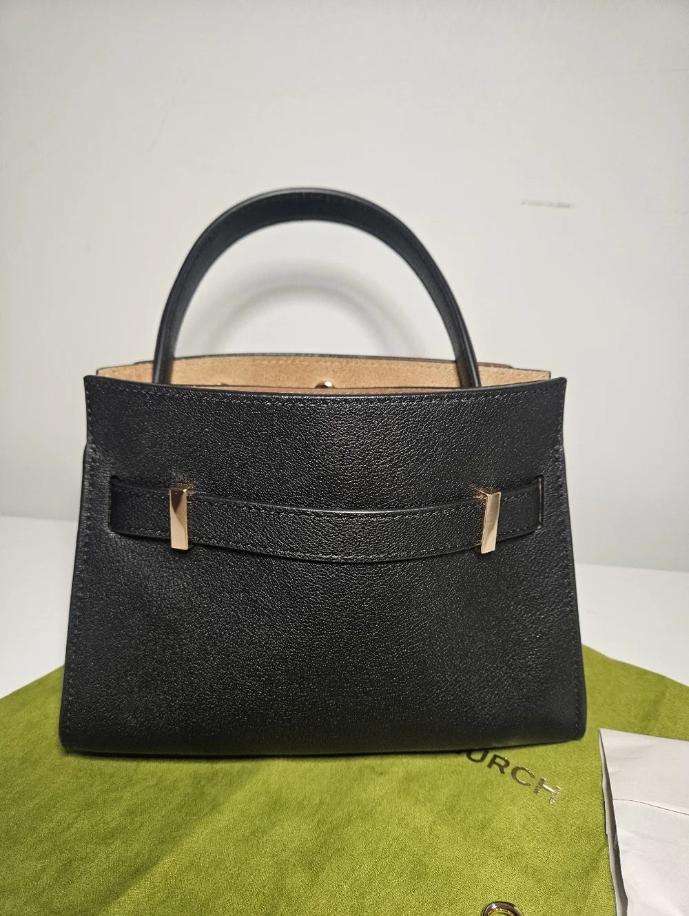 Tory Burch Lee Radziwill Black Leather Top-Handle Crossbody with Suede Interior